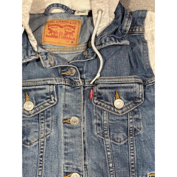 Levi's Jacket medium Blue Grey Hybrid Trucker Thumb Holes Casual - Picture 3 of 10